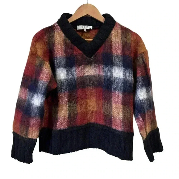 SEA New York Maryam V Neck Mohair Sweater Multi Plaid Size XS - Picture 11 of 13